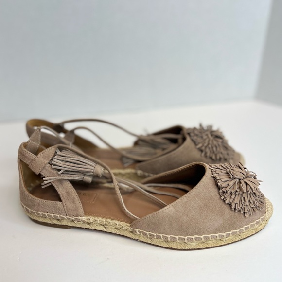Aquazzura Flat Sunshine Espadrilles Suede Pom Pom Tie Womens EU 38 NWOB - Picture 2 of 12